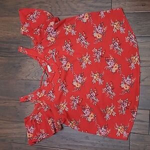 Flower & Feather Red Floral Cold Shoulder Top with Crisscross Front size 3X